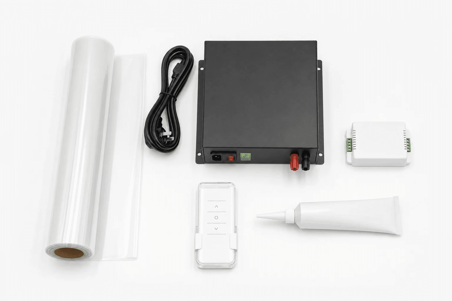 Procurement components — smart film roll, transformer, controller, sealant